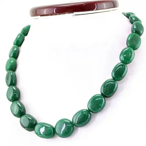 Beautiful 494.00 Cts Earth Mined Enhanced Green Emerald Oval Beads Necklace ABC Jewelery